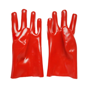 Red PVC coated gloves polyster linning 27cm
